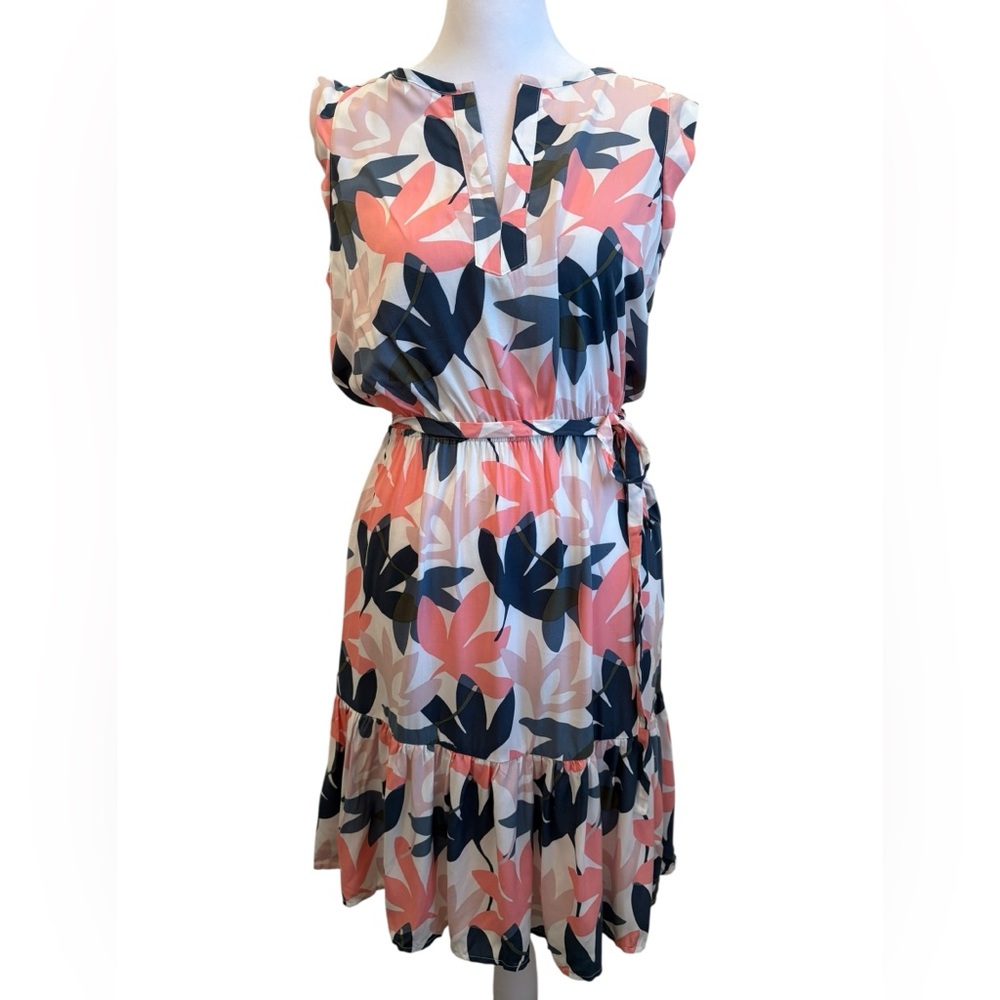 XS Loft Floral Flutter Sleeve Belted Dress New